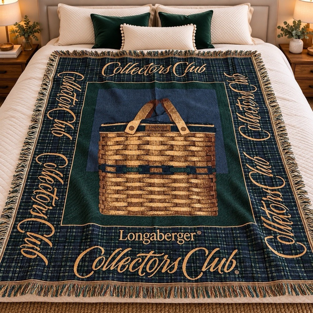 Vintage Longaberger Collectors Club 1999 Woven Throw Blanket Tapestry Fringe USA